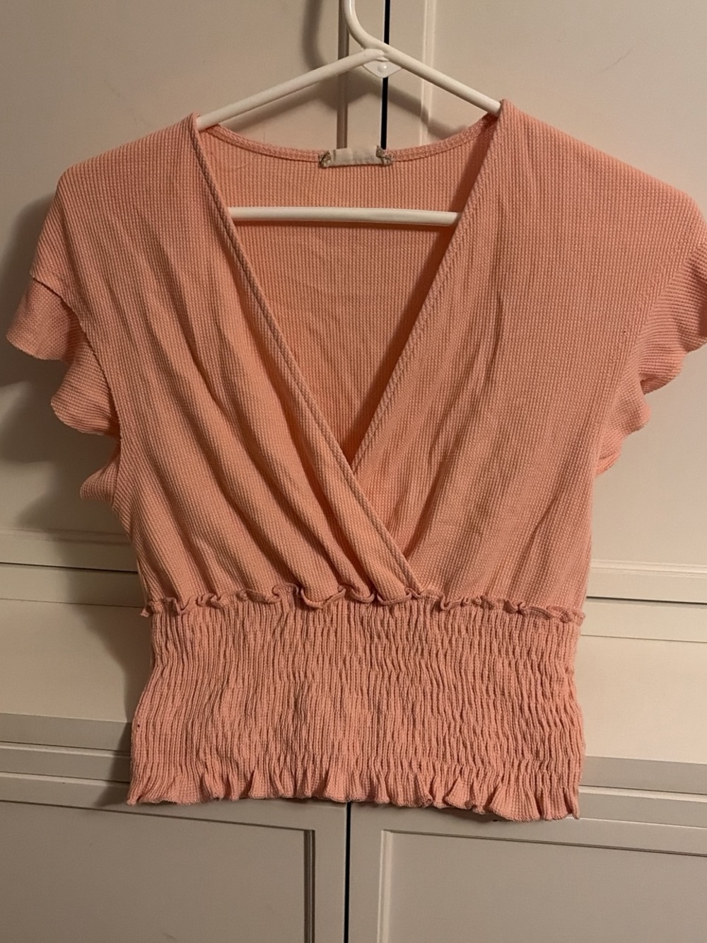 Altar’d State Women's Peach Pink Wrap-Style Smocked Waist Top